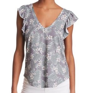 Chaser Botanical Print Flutter-Sleeve Tee